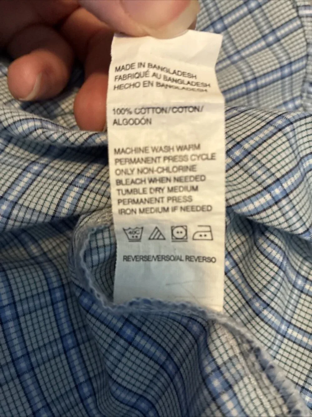 Van Heusen Mens Button Down Shirt Blue Plaid Cotton Dress Shirt L 16 16.5 - Picture 6 of 6